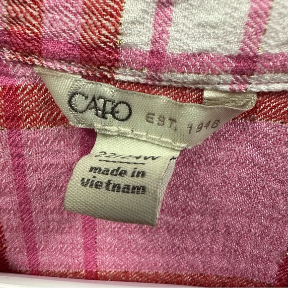 Cato Button Up Pink Shimmer Double Pocket Roll Tab Long Sleeve Shirt Plus 24W - Picture 10 of 15